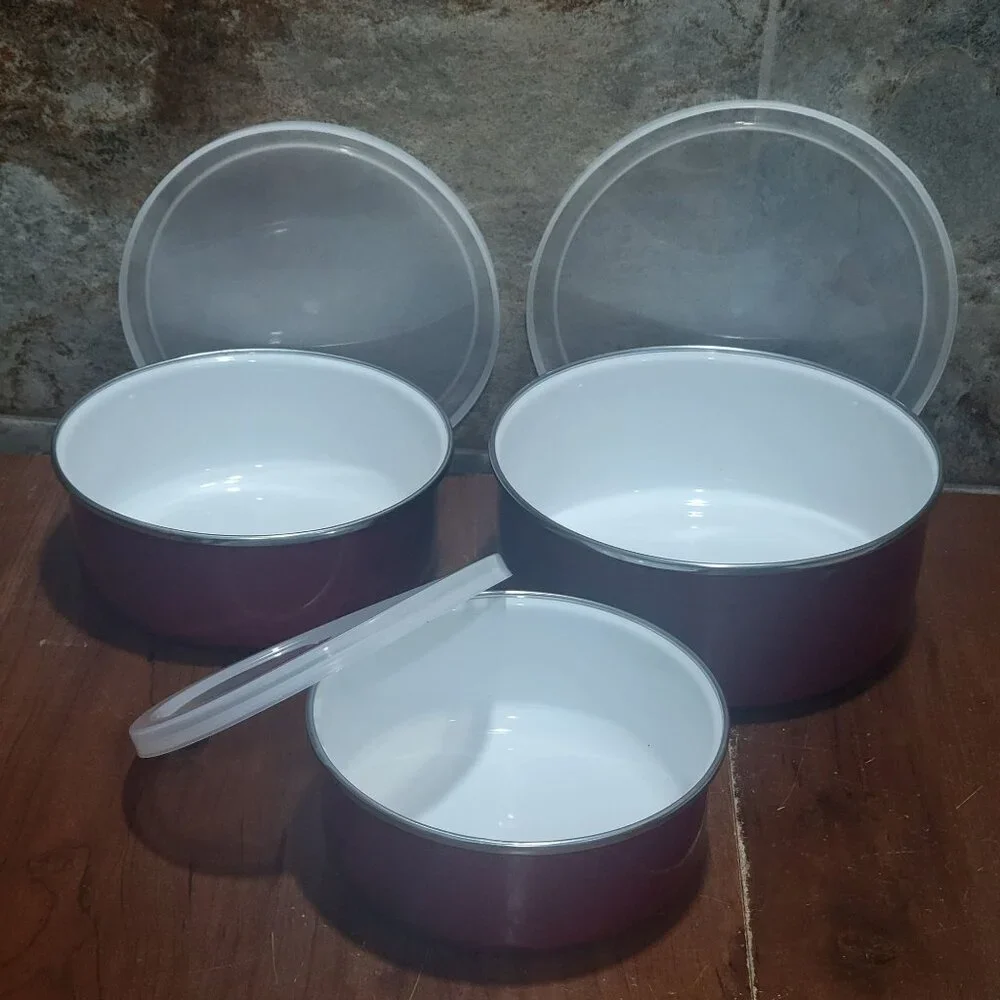 Stainless Steel Food Container Storage Red Mixing Bowl Set Nested 3 Serve Bowl S
